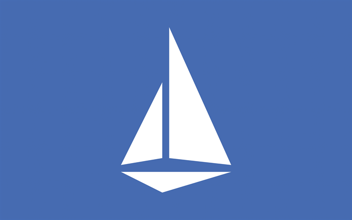 白帆船, 最小限の, ヨット, 白帆, 青色の背景, 帆船