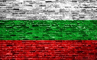 4k, Bulgarian lippu, tiilet rakenne, Euroopassa, kansalliset symbolit, Lippu Bulgaria, brickwall, Bulgaria 3D flag, Euroopan maissa, Bulgaria