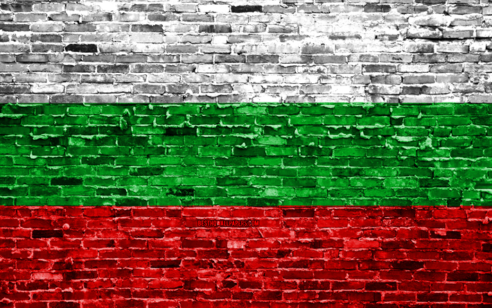 4k, Bulgariska flaggan, tegel konsistens, Europa, nationella symboler, Flagga av Bulgarien, brickwall, Bulgarien 3D-flagga, Europeiska l&#228;nder, Bulgarien