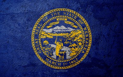 Flag of State of Nebraska, concrete texture, stone background, Nebraska flag, USA, Nebraska State, flags on stone, Flag of Nebraska