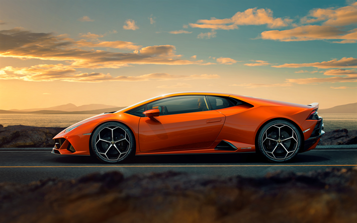 Lamborghini Huracan EVO, 2019, sivukuva, oranssi superauto, tuning Huracan, italian urheiluautoja, Lamborghini