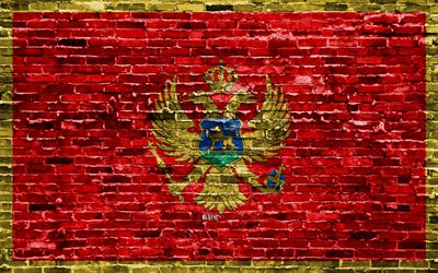 4k, Montenegron lippu, tiilet rakenne, Euroopassa, kansalliset symbolit, Lippu Montenegro, brickwall, Montenegro 3D flag, Euroopan maissa, Montenegro