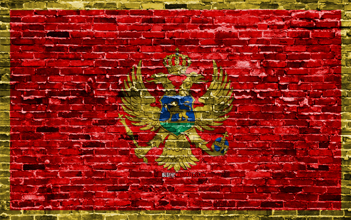4k, el Montenegrino de la bandera, los ladrillos de la textura, de Europa, de los s&#237;mbolos nacionales, la Bandera de Montenegro, brickwall, Montenegro 3D de la bandera, los pa&#237;ses Europeos, Montenegro