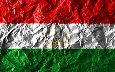 Tagiko bandiera, 4k, carta stropicciata, paesi Asiatici, creativo, Bandiera del Tagikistan, simboli nazionali, Asia, Tagikistan 3D bandiera, Tagikistan