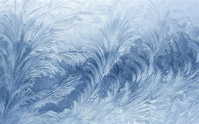 ice patterns on window, 4k, blue ice pattern, macro, frosts, ice textures, blue ice background