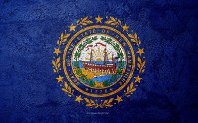 Flag of State of New Hampshire, concrete texture, stone background, New Hampshire flag, USA, New Hampshire State, flags on stone, Flag of New Hampshire