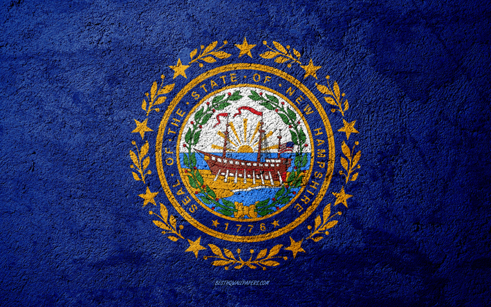 Bandeira do Estado de New Hampshire, textura de concreto, pedra de fundo, New Hampshire bandeira, EUA, New Hampshire Estado, bandeiras da pedra, Bandeira da Nova Hampshire