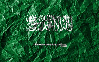 Saudi flag, 4k, crumpled paper, Asian countries, creative, Flag of Saudi Arabia, national symbols, Asia, Saudi Arabia 3D flag, Saudi Arabia