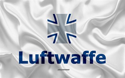 Luftwaffe logo, German Air Force, 4k, white silk flag, silk texture, Luftwaffe, Bundeswehr, Germany