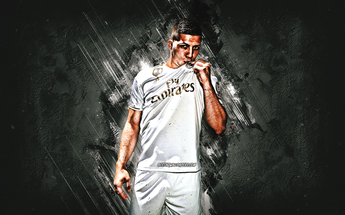 Luka Jovic, Real Madrid, portr&#228;tt, Serbiska fotbollsspelare, anfallare, Ligan, Spanien, fotboll, kreativ sten bakgrund