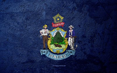 Flagga av Staten Maine, konkret struktur, sten bakgrund, Maine flagga, USA, Maine State, flaggor p&#229; sten, Flagga av Maine