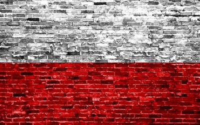 4k, Puolan lippu, tiilet rakenne, Euroopassa, kansalliset symbolit, Lippu Puola, brickwall, Puola 3D flag, Euroopan maissa, Puola