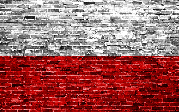 4k, Puolan lippu, tiilet rakenne, Euroopassa, kansalliset symbolit, Lippu Puola, brickwall, Puola 3D flag, Euroopan maissa, Puola