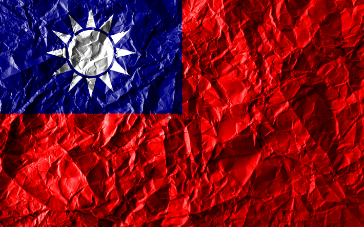 Taiwanesiska flaggan, 4k, skrynkliga papper, Asiatiska l&#228;nder, kreativa, Flaggan i Taiwan, nationella symboler, Asien, Taiwan 3D-flagga, Taiwan
