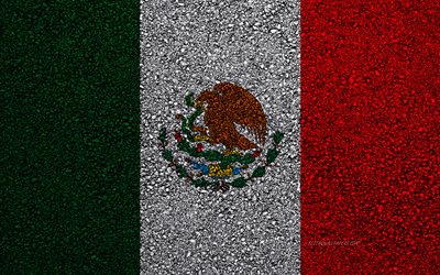 Flag of Mexico, asphalt texture, flag on asphalt, Mexico flag, North America, Mexico, flags of North America countries