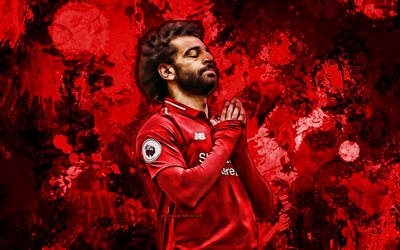 Mohamed Salah, henkil&#246;kohtainen juhla, punainen maali roiskeet, LFC, Egyptin jalkapalloilijat, Mo Salah, grunge art, Premier League, Englanti, Mohamed Salah Hamed Mahrous Ghaly, jalkapallo, Liverpool FC