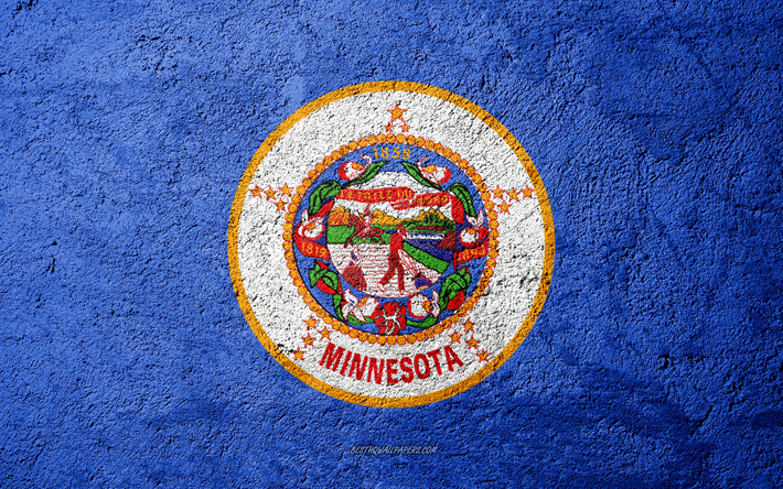 Bandiera di Stato del Minnesota, cemento texture di pietra, sfondo, Minnesota bandiera, USA, Minnesota State, bandiere su pietra, la Bandiera del Minnesota
