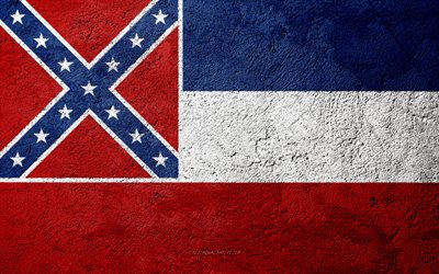 Mississippi Mississippi Devlet bayrağı, beton doku, taş, arka plan, Mississippi bayrağı, USA, Mississippi Eyalet, taş bayraklar, Bayrak