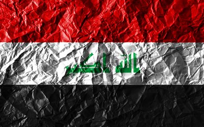 Iraqi flag, 4k, crumpled paper, Asian countries, creative, Flag of Iraq, national symbols, Asia, Iraq 3D flag, Iraq