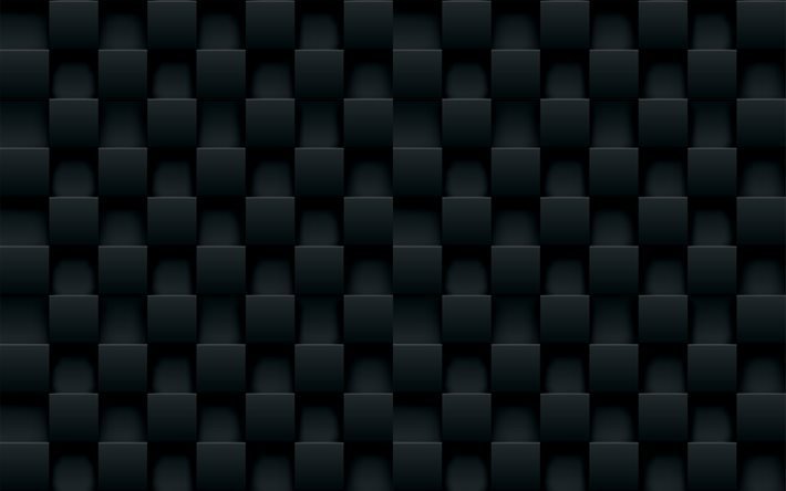 black 3D squares, geometric patterns, squares backgrounds, 3D squares, white abstract background, 3D squares textures, squares textures, background with squares