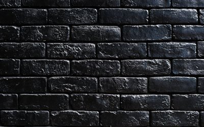 schwarze ziegel, hintergrund, makro -, schwarze steine, schwarzer brickwall -, ziegel-texturen, ziegel, wand, steine, schwarzer stein hintergrund, identische ziegel