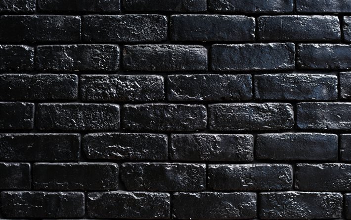 schwarze ziegel, hintergrund, makro -, schwarze steine, schwarzer brickwall -, ziegel-texturen, ziegel, wand, steine, schwarzer stein hintergrund, identische ziegel