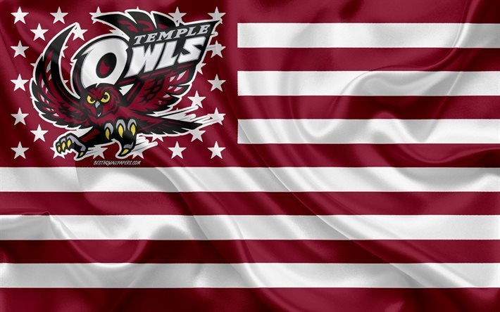 temple owls, american-football-team, kreative amerikanische flagge, rot und wei&#223; flagge, ncaa, philadelphia, pennsylvania, usa, tempel, eulen-logo, emblem, seide-flag, american football
