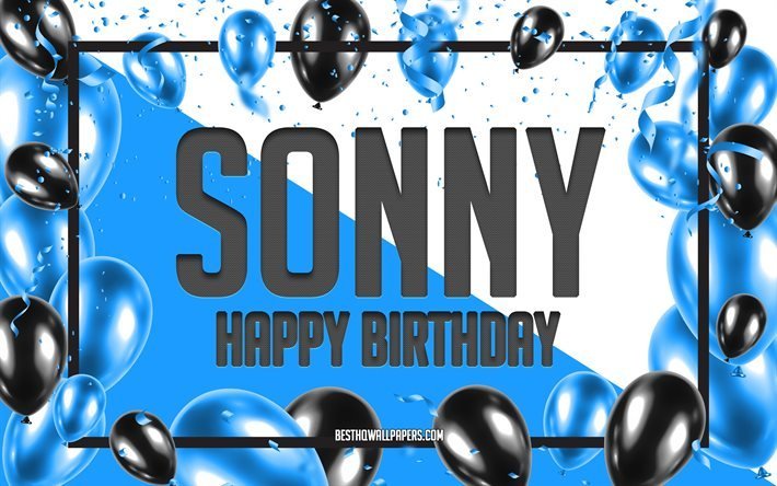 Happy Birthday Sonny, Birthday Balloons Background, Sonny, wallpapers with names, Sonny Happy Birthday, Blue Balloons Birthday Background, greeting card, Sonny Birthday