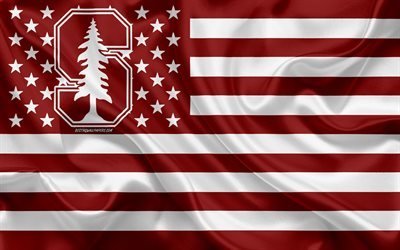 Stanford Cardinal, Time de futebol americano, criativo bandeira Americana, vermelho e branco da bandeira, NCAA, Stanford, Calif&#243;rnia, EUA, Stanford Cardinal logotipo, emblema, seda bandeira, Futebol americano