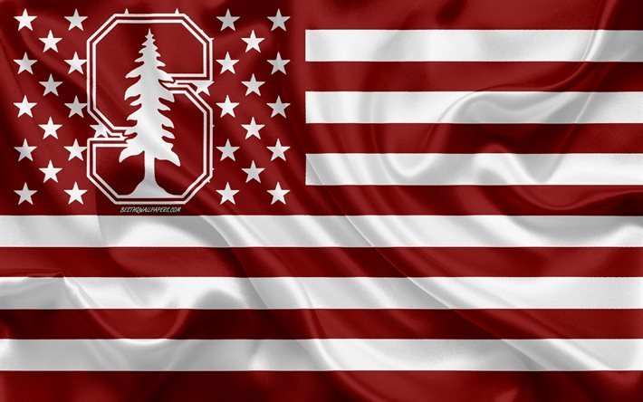 Stanford Cardinal, Amerikkalainen jalkapallo joukkue, luova Amerikan lippu, punainen ja valkoinen lippu, NCAA, Stanford, California, USA, Stanford Cardinal logo, tunnus, silkki lippu, Amerikkalainen jalkapallo
