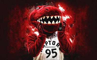 O Raptor, NBA, Toronto Raptors mascote, pedra vermelha de fundo, Toronto Raptors, EUA, basquete, arte criativa