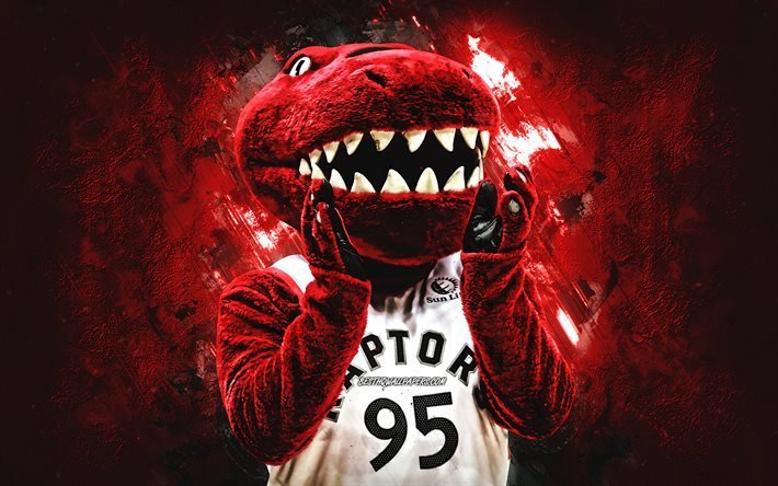 El Raptor, NBA, mascota de los Raptors de Toronto, piedra roja de fondo, Raptors de Toronto, estados UNIDOS, baloncesto, artes creativas