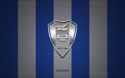 Suwon Samsung Bluewings-logotyp, Sydkoreanska fotbollsklubb, metallemblem, bl&#229; vitmetalln&#228;tbakgrund, Suwon Samsung Bluewings, K League 1, Suwon, Sydkorea, fotboll