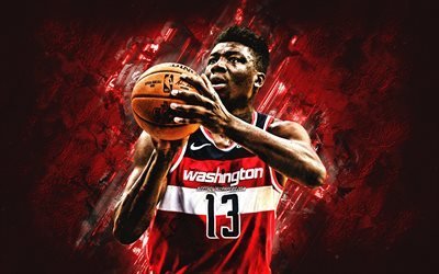 Thomas Bryant, NBA, Washington Wizards, red stone background, American Basketball Player, portrait, USA, basketball, Washington Wizards players