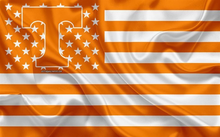 Volontaires du Tennessee, &#233;quipe de football am&#233;ricain, drapeau am&#233;ricain cr&#233;atif, drapeau orange et blanc, NCAA, Knoxville, Tennessee, USA, logo des volontaires du Tennessee, embl&#232;me, drapeau en soie, football am&#233;ricain
