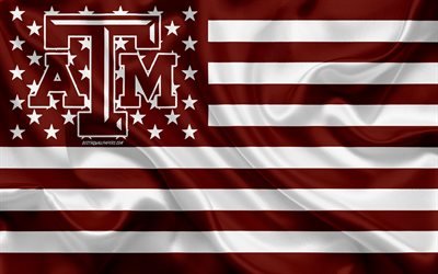 Texas AM Aggies, American football team, creative American flag, burgundy white flag, NCAA, College Station, Texas, USA, Texas AM Aggies logo, emblem, silk flag, American football