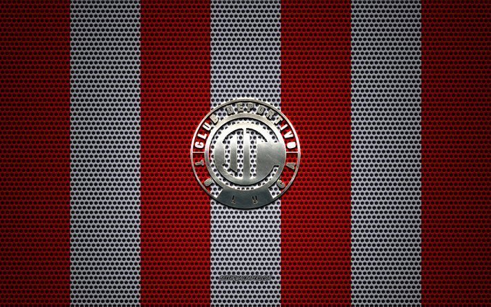 Deportivo Toluca FC logo, Mexican football club, metal emblem, red and white metal mesh background, Deportivo Toluca FC, Liga MX, Toluca de Lerdo, Mexico, football