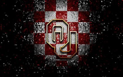 Oklahoma Sooners, glitter logo, NCAA, purple white checkered background, USA, american football team, Oklahoma Sooners logo, mosaic art, american football, America
