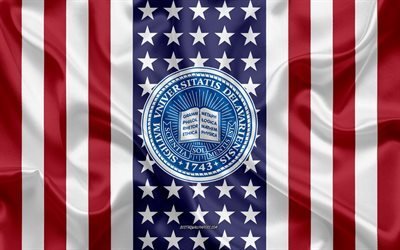University of Delaware Emblem, American Flag, University of Delaware logo, Newark, Delaware, USA, Emblem of University of Delaware