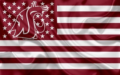 Washington State Cougars, American football team, creative American flag, red and white flag, NCAA, Pullman, Washington, USA, Washington State Cougars logo, emblem, silk flag, American football