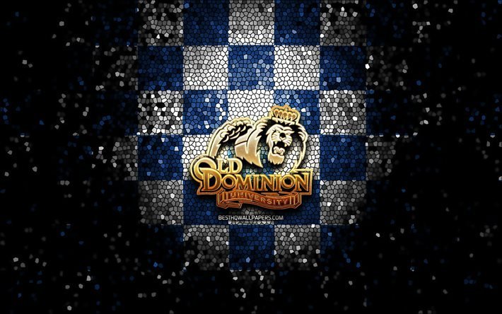 Old Dominion Monarcas, glitter logotipo, NCAA, azul, branca, fundo quadriculado, EUA, time de futebol americano, Old Dominion Monarcas logotipo, arte em mosaico, futebol americano, Am&#233;rica