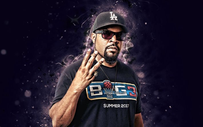 Ice Cube, 4k, violet n&#233;on, le rappeur am&#233;ricain, de cr&#233;ativit&#233;, de stars de la musique, Oshe Jackson, am&#233;ricain, la c&#233;l&#233;brit&#233;, le Cube de Glace 4K