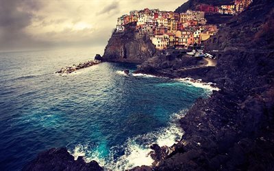 Manarola, Italia, Mar, costa, rocas, Mar Mediterr&#225;neo
