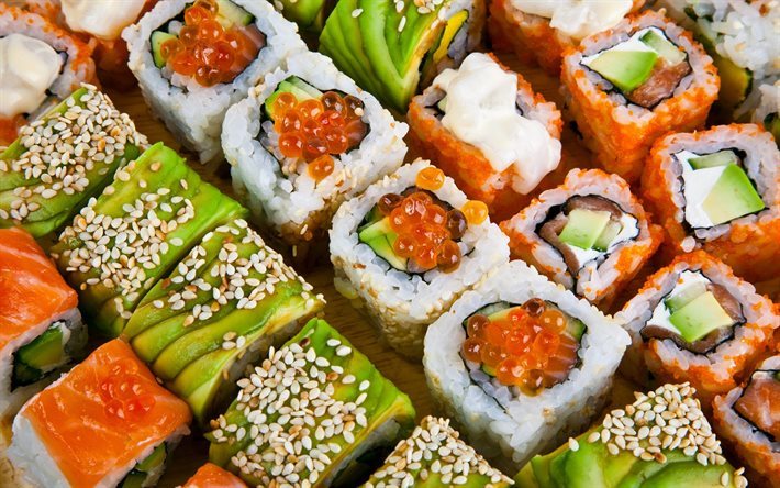 sushi, rolls, Japanese food