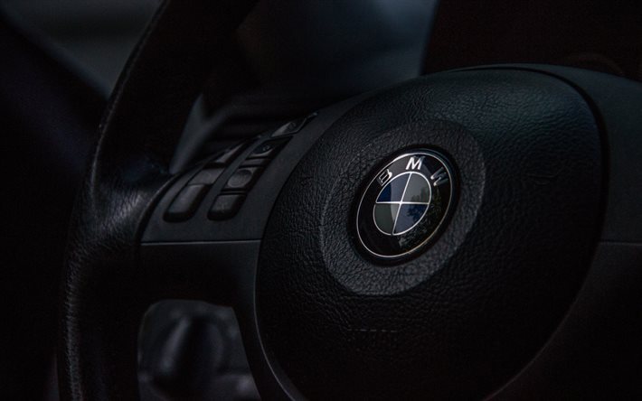 volante, BMW, Emblema BMW, emblema