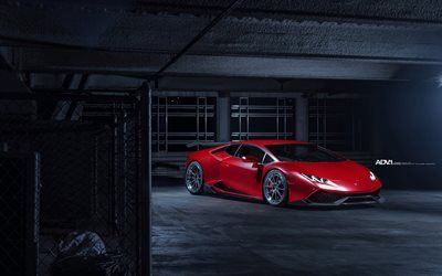 Lamborghini Huracan, LP610, sportcars, ADV1, parking, darkness, tuning, supercars, red huracan