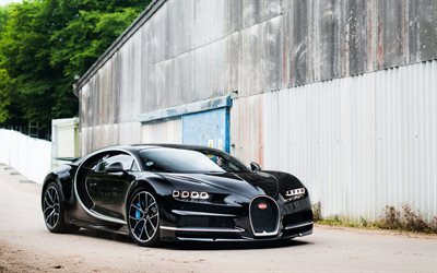 Bugatti Chiron, 2016, svart Bugatti, sportbilar, supercars