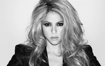 4k, Shakira, blanco y negro, en 2017, la belleza, la cantante estadounidense, superestrellas