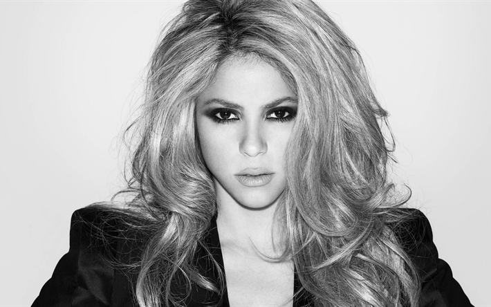 4k, Shakira, siyah beyaz, 2017, g&#252;zellik, Amerikalı şarkıcı, superstars