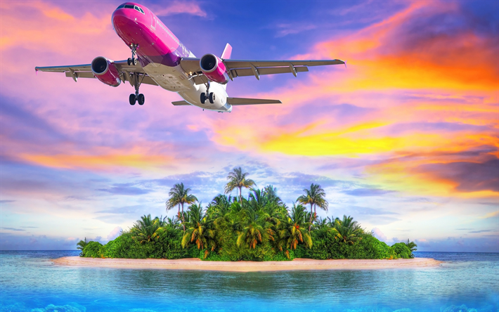 ocean, travel concept, plane, island, summer